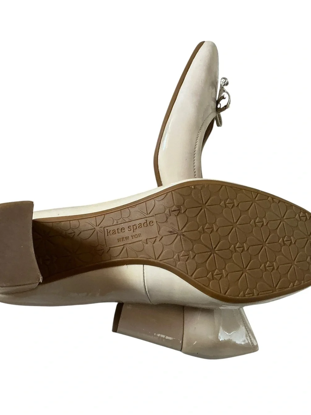 Kate spade Bev Bow pumps nude patent leather block mid heel size 7.5